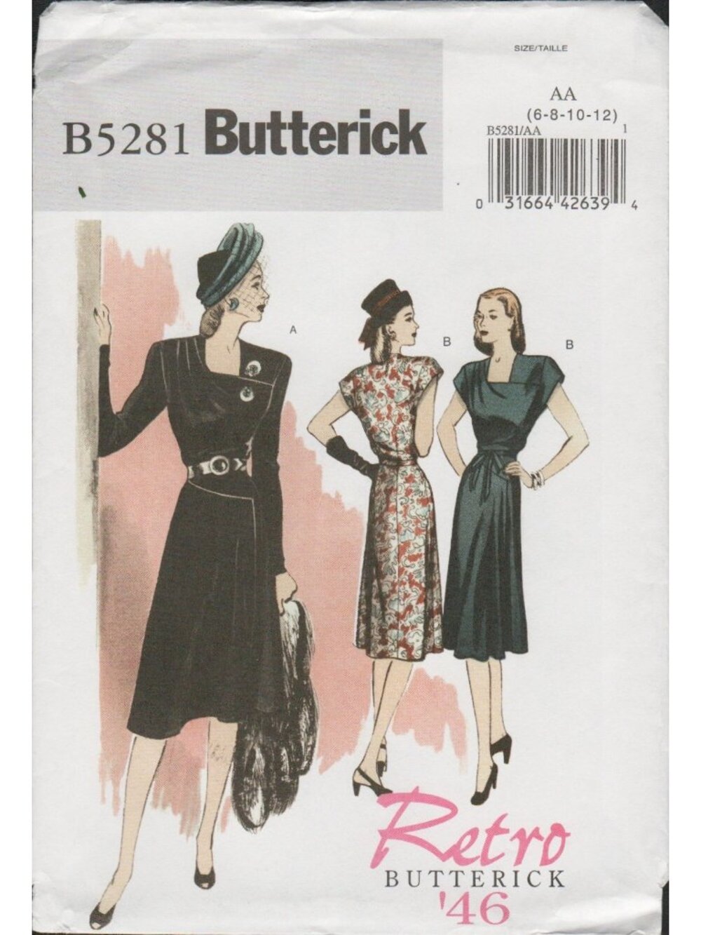 Butterick 5281 Retro 1940s Joan Crawford Style Dress Pattern Sz 6 8 10 12 Uncut